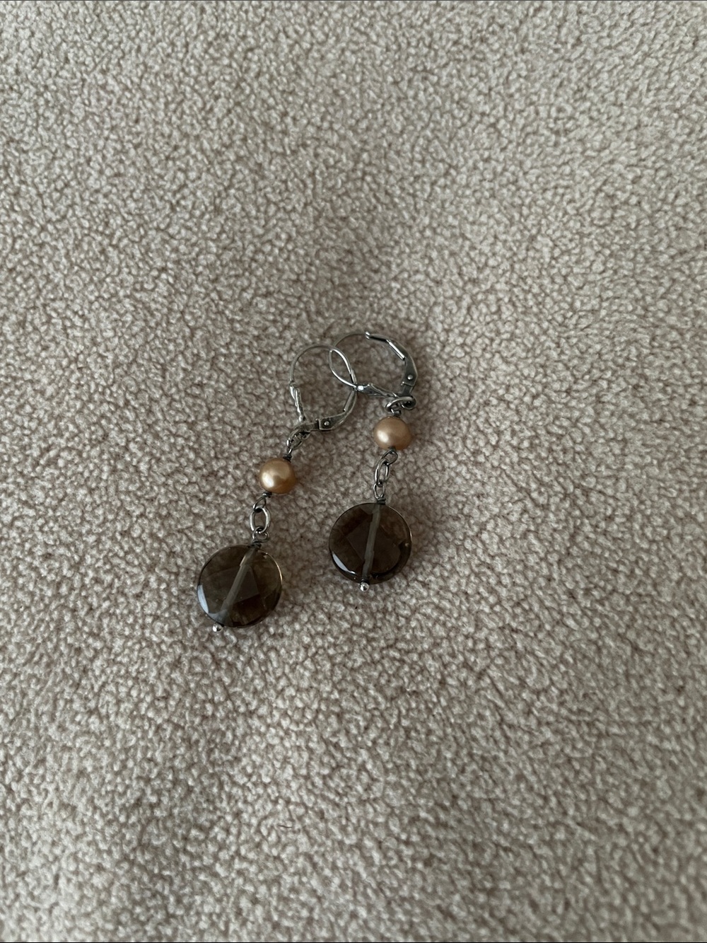 Silver Drop Earrings with Smoky Discs